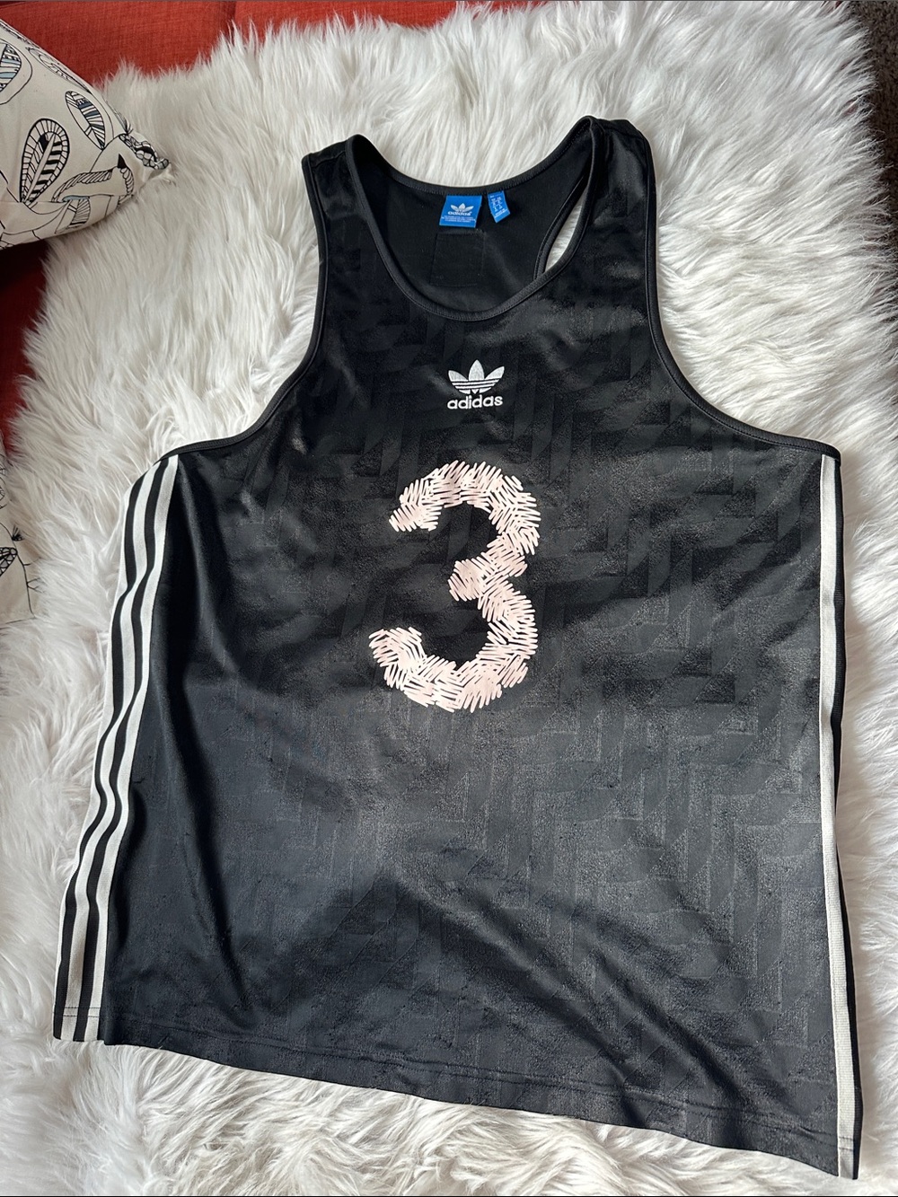 adidas Black Men's Athletic Jersey Tank Top with White Stripes pink 3 size XL